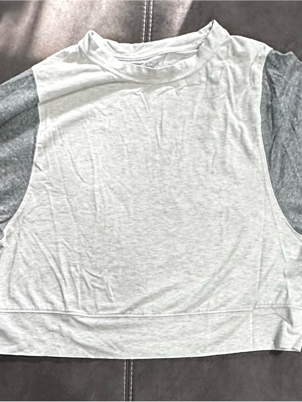 Cropped Long-Sleeve Tee — White Body with Gray Sleeves